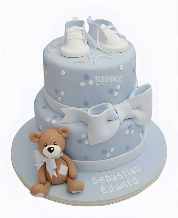 Голубой торт на выписку из роддома для мальчика Фото