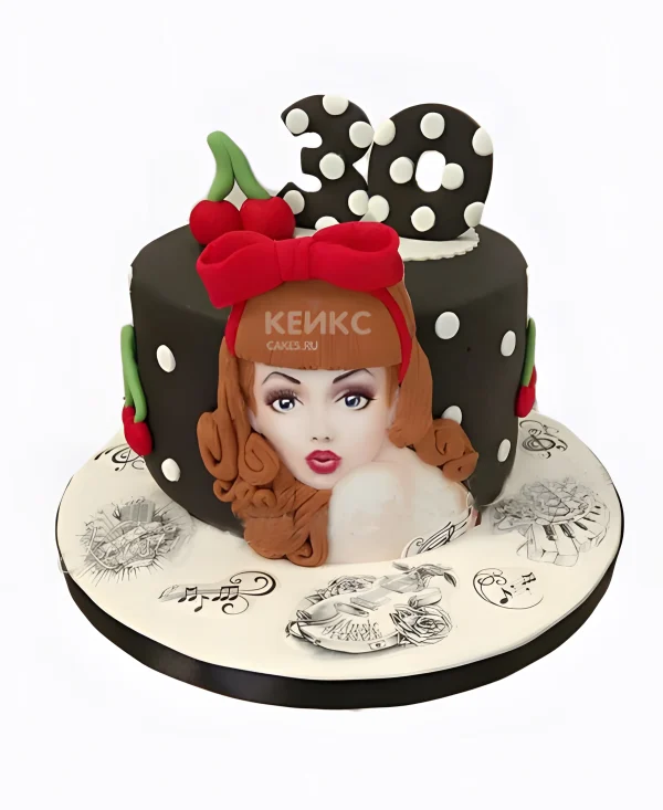 Торт в стиле пин-ап с девушкой и бантом Фото