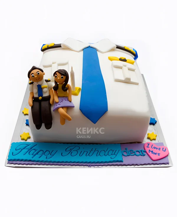 Стильный торт с синим галстуком Фото