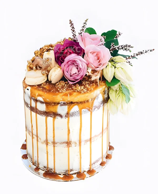 Торт осень без мастики с пышными цветами и инжиром Фото