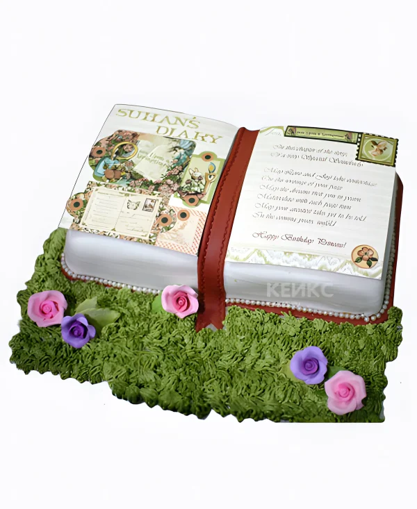 Торт в виде зеленой травки с цветочками Фото