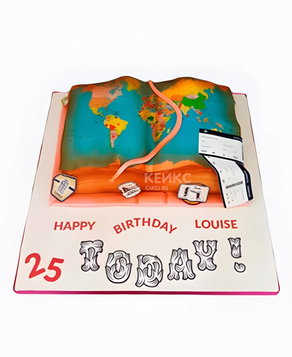 Торт с надписью и изображением планеты Фото