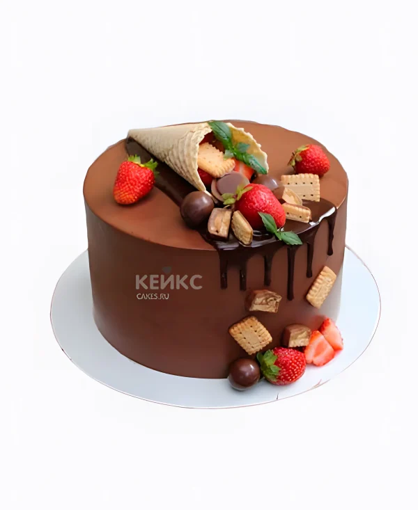 Стильный торт с рожком с ягодами Фото