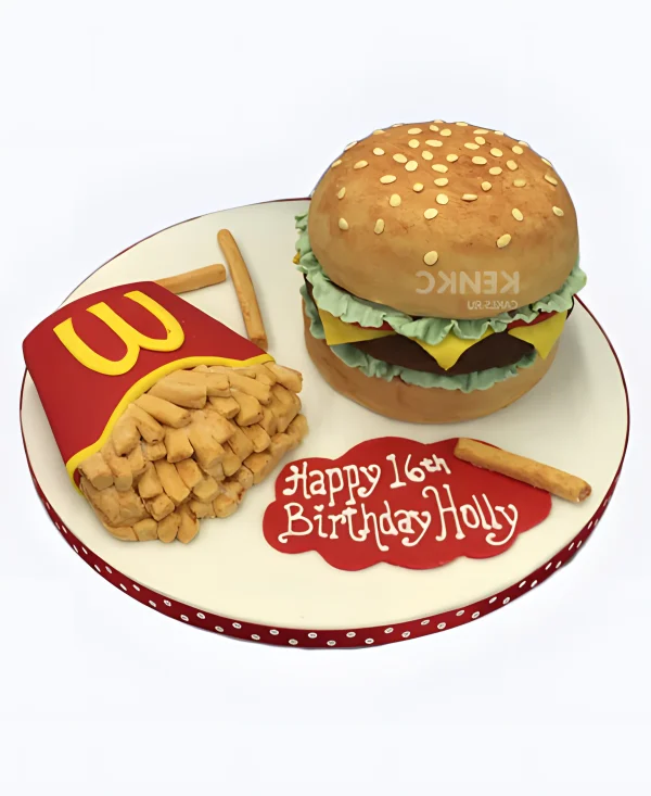 Торт в виде бургера и картошки фри из Макдональс Фото