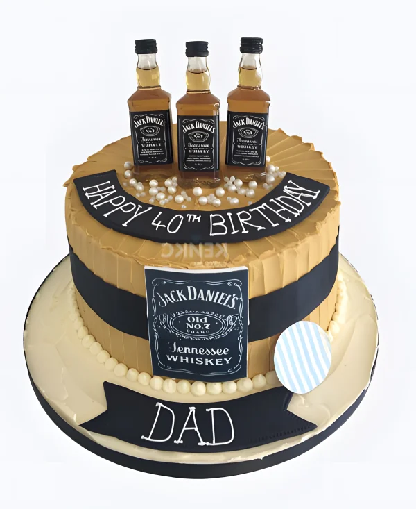 Торт с бутылками Jack Daniels и надписью 40 лет Фото
