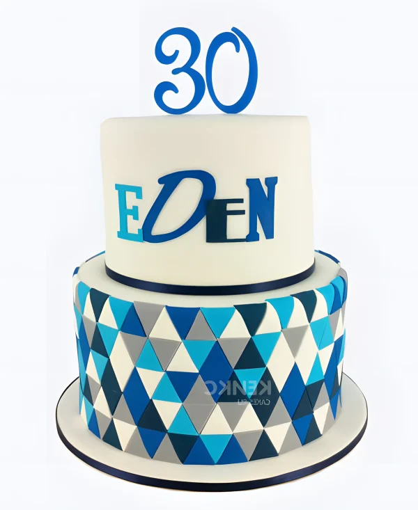 Торт сине-белый с цифрами 30 лет Фото
