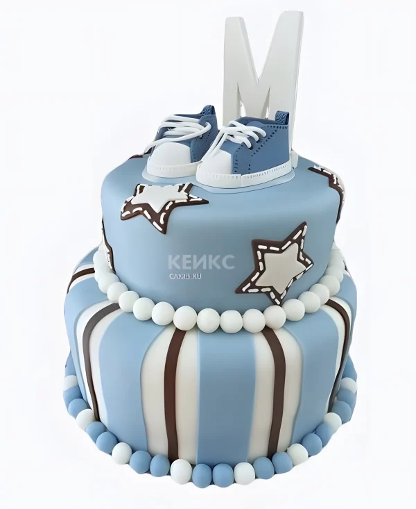 Торт со звездами и кедами в голубых тонах Фото