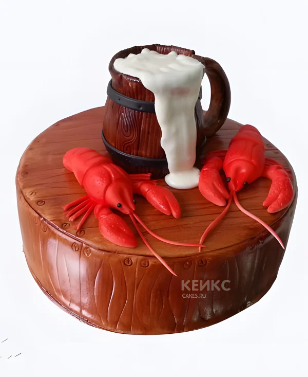 Торт с кружкой пива и двумя раками Фото