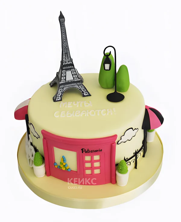 Торт с Эйфелевой башней и фонарем Фото