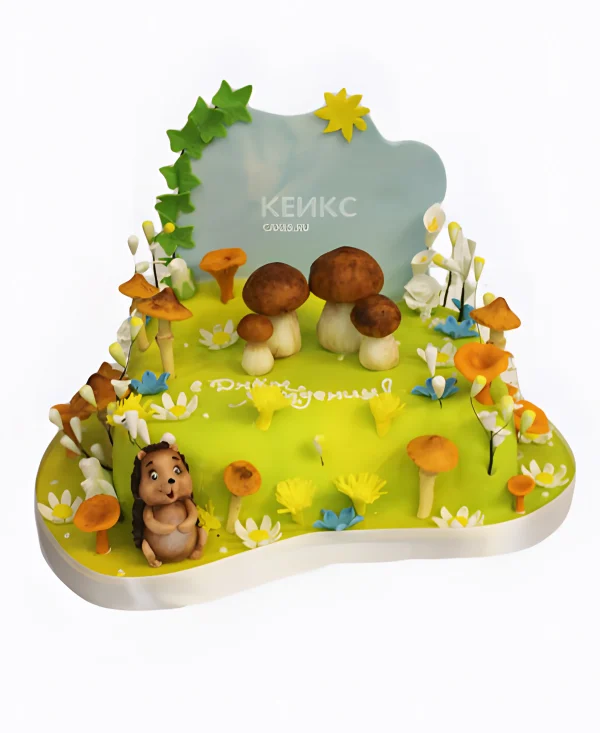 Оригинальный торт в виде поляны с грибами Фото