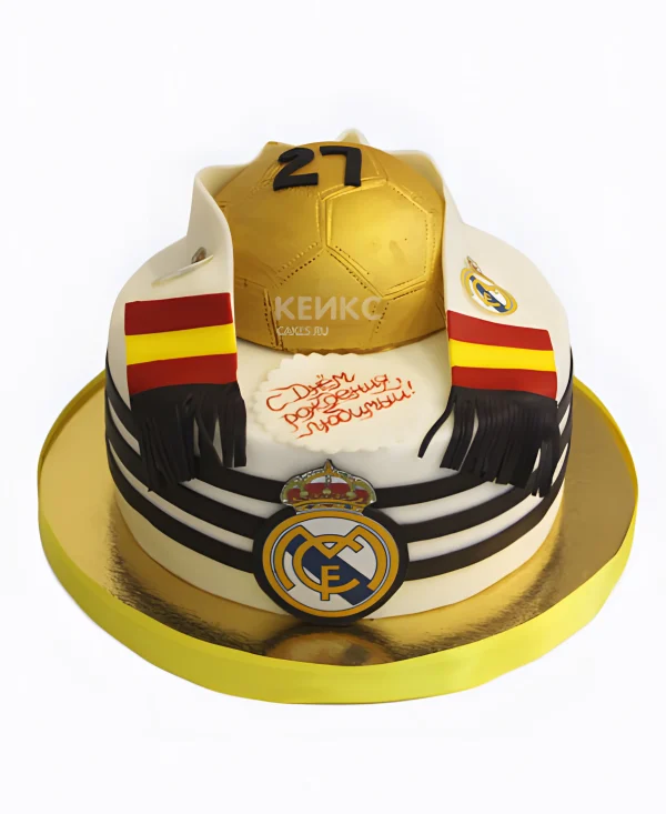 Торт Реал Мадрид с золотым мячом и фотопечатью Фото