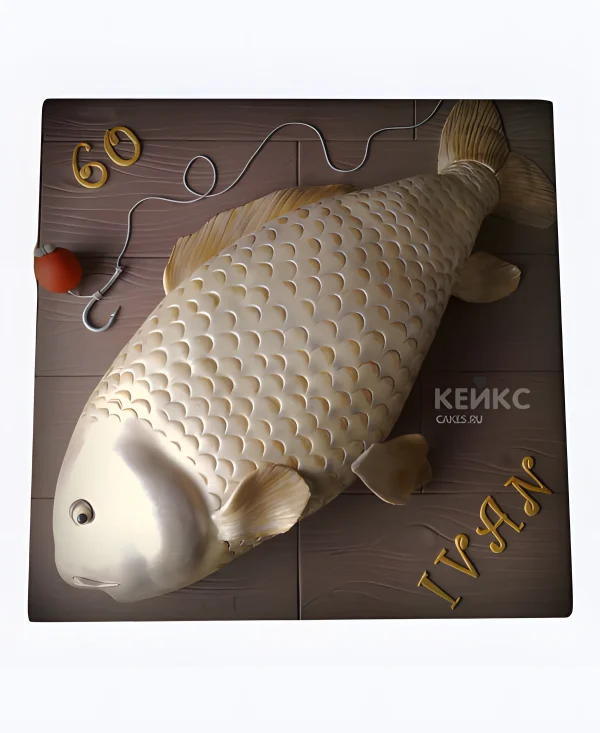Торт 3D в виде красивой белой рыбы Фото
