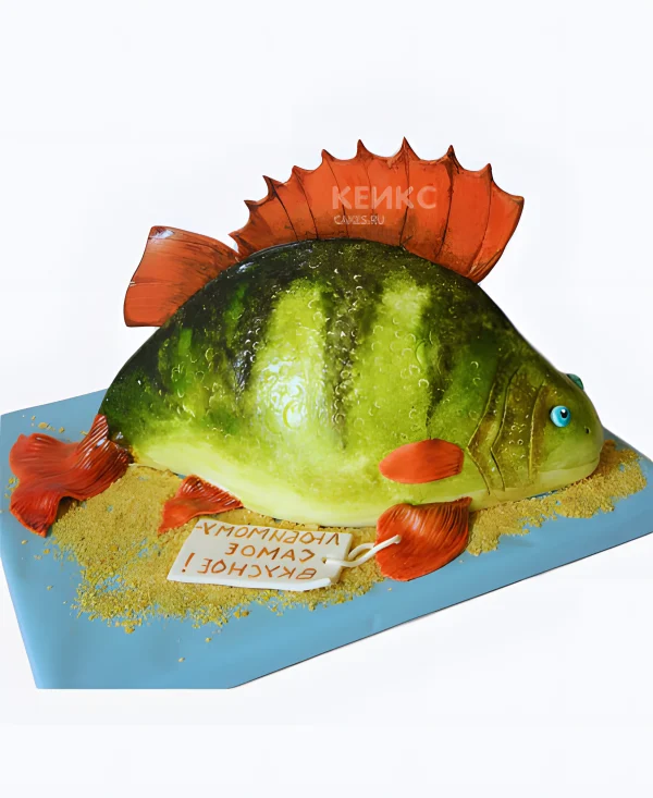 Прикольный 3D торт рыбаку в виде рыбы Фото