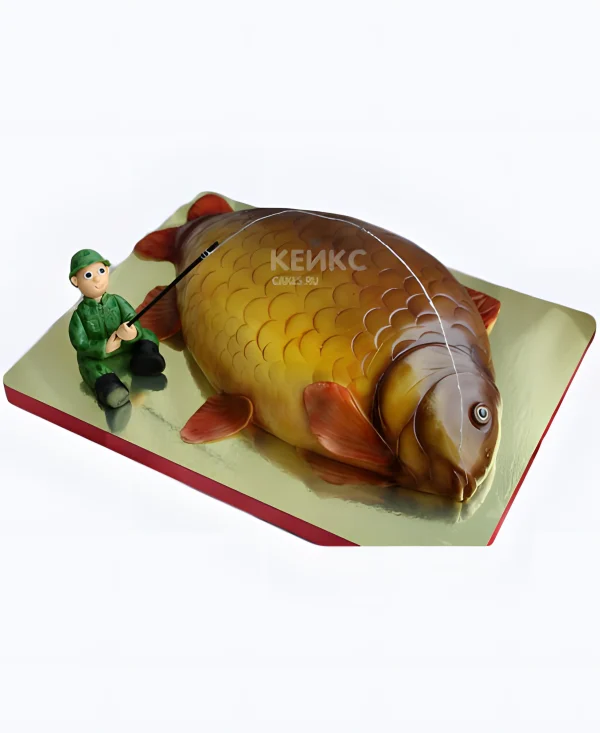 Торт 3D рыбак с удочкой Фото