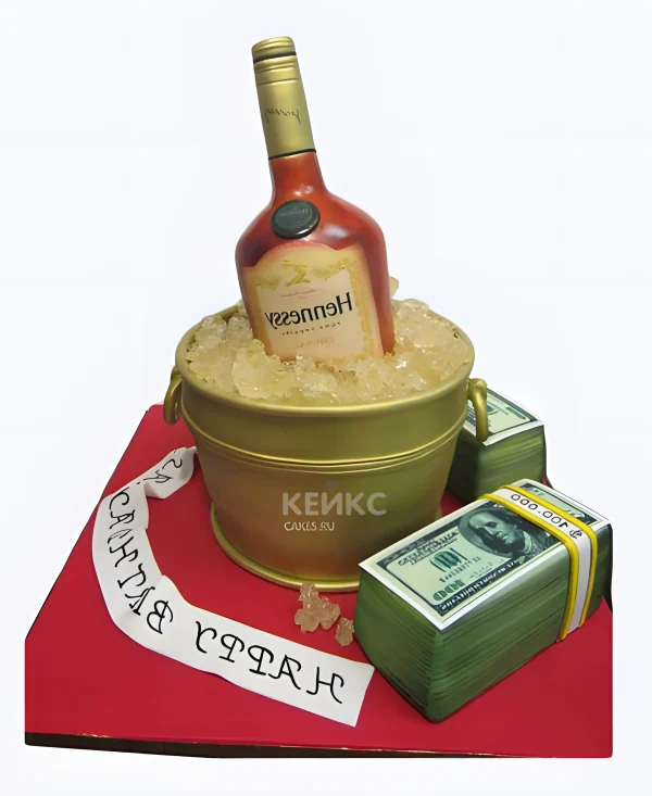Брутальный торт с бутылкой коньяка Фото