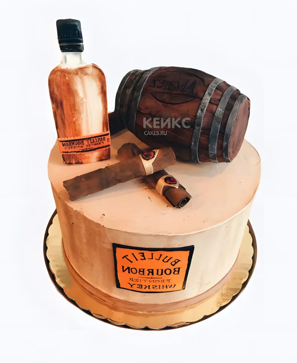 Торт с бутылкой коньяка и сигарой Фото