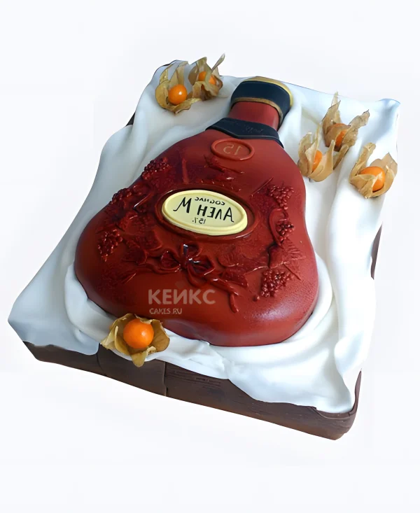 Торт с бутылкой коньяка из мастики мужчине Фото