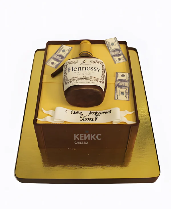 Торт с бутылкой хеннесси и долларами Фото