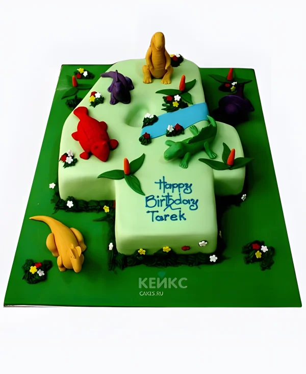 Торт цифра 4 с динозаврами для мальчика Фото