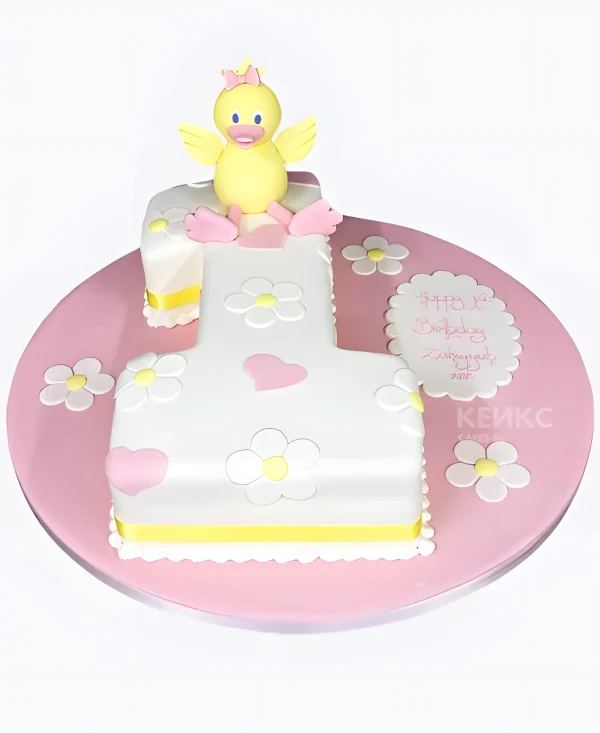 Торт в виде цифры 1 с цыпленком Фото