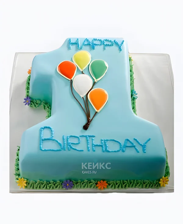 Голубой торт единичка на день рождения мальчика Фото