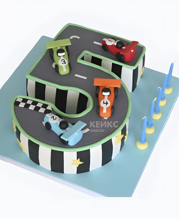 Торт для мальчика с машинами на дороге Фото