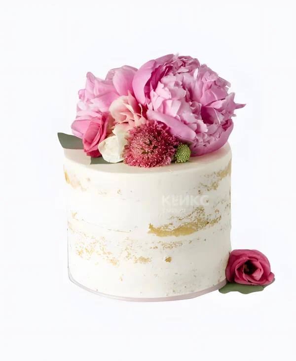 Стильный торт с большими цветами Фото