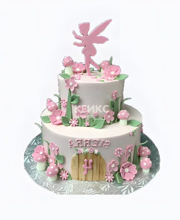 Двухъярусный торт с мелкими розовыми цветочками Фото