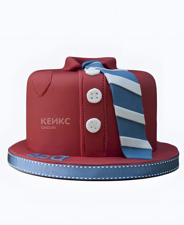Бордовый торт с галстуком Фото