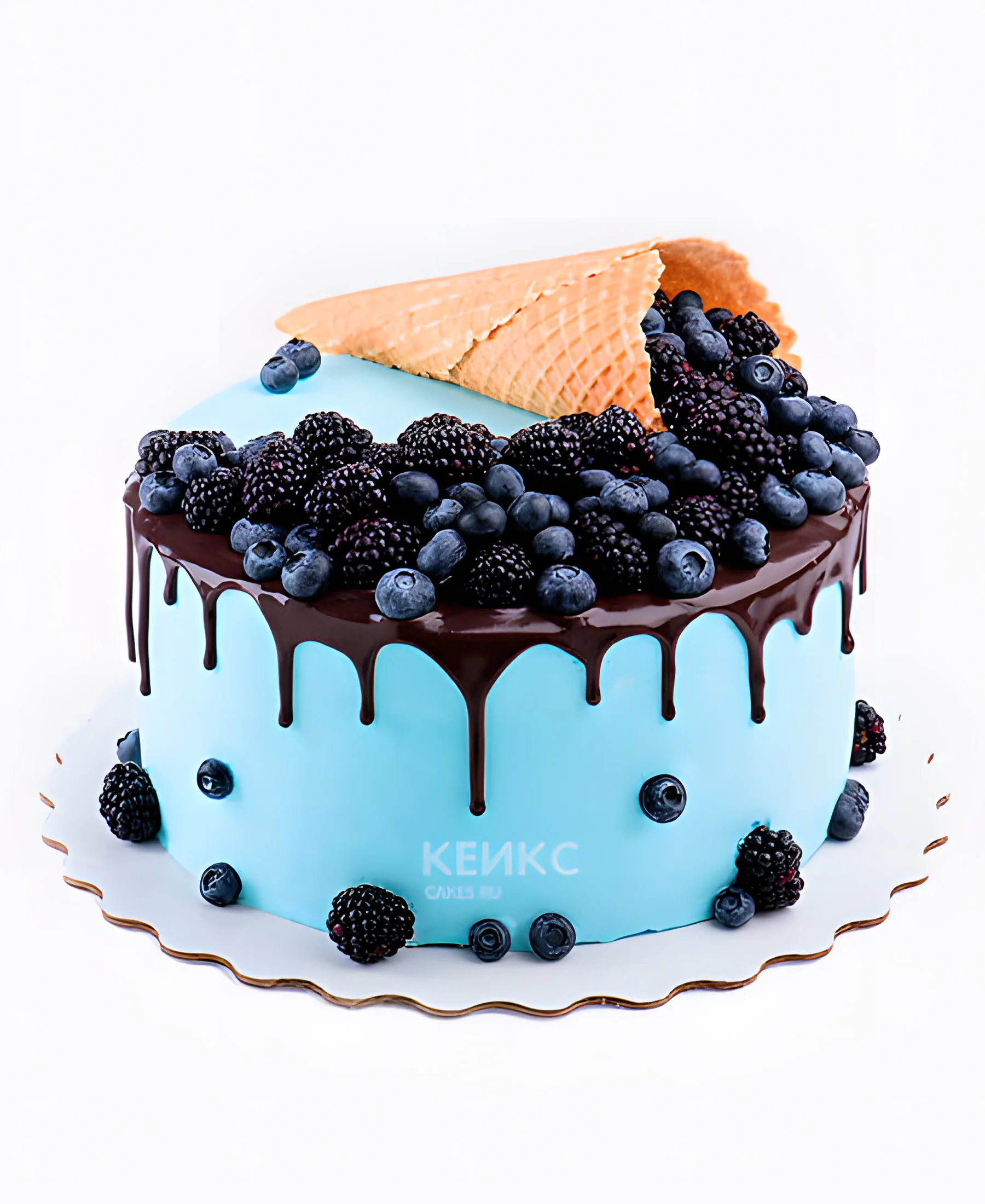 Торт с рожком голубики и ежевикой Фото