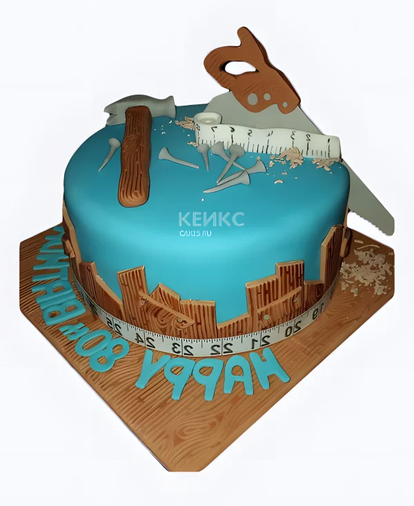 Голубой торт с инструментами Фото