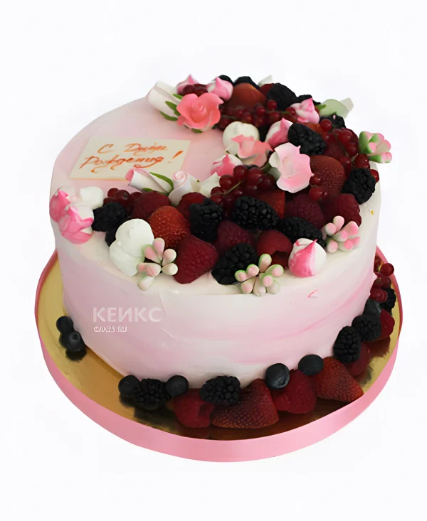 Торт с ягодами и цветами Фото