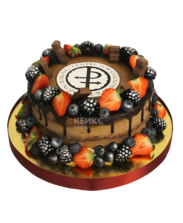 Торт с логотипом и ягодным ассорти в шоколаде Фото