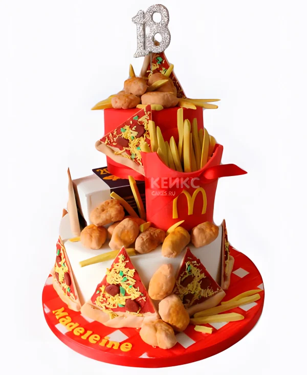 Яркий торт в виде кучи фастфуда на 18 лет Фото