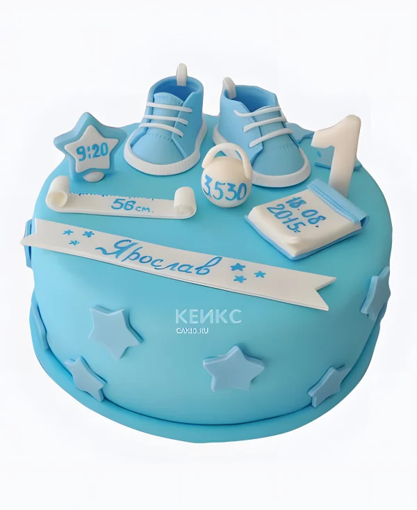 Торт на рождение мальчика с именем и датой Фото