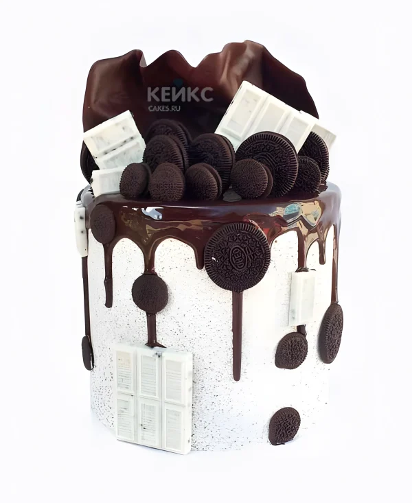 Одноярусный торт с орео и белым шоколадом Фото