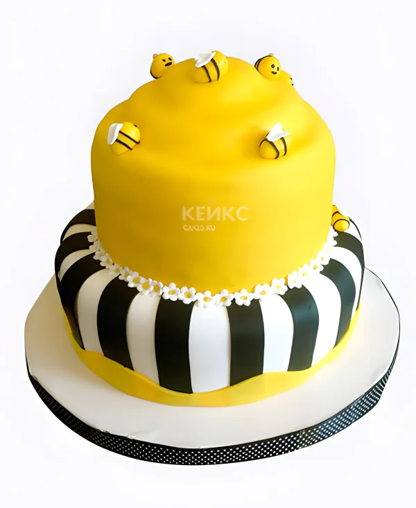 Бело-желтый торт с пчелами Фото