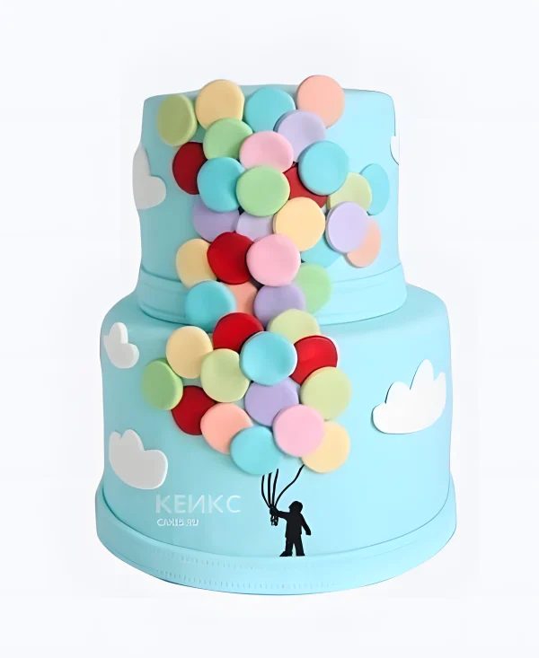 Голубой торт с шариками Фото