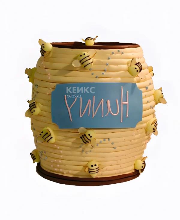 Торт с сотами и пчелками из мастики Фото