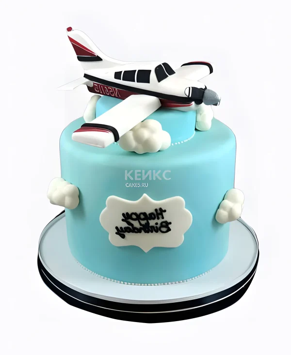 Торт самолет с облаками Фото