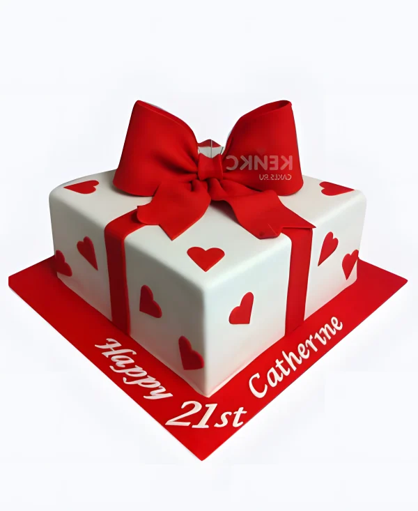 Торт с сердечками и бантом Фото