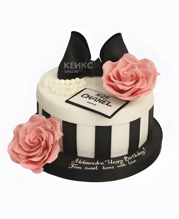Торт шанель с бантом и розами из мастики Фото