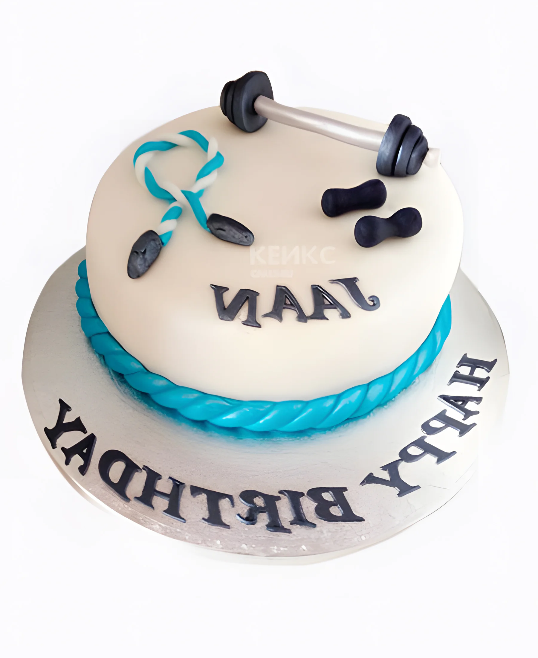 Белый торт со штангой и надписью Фото