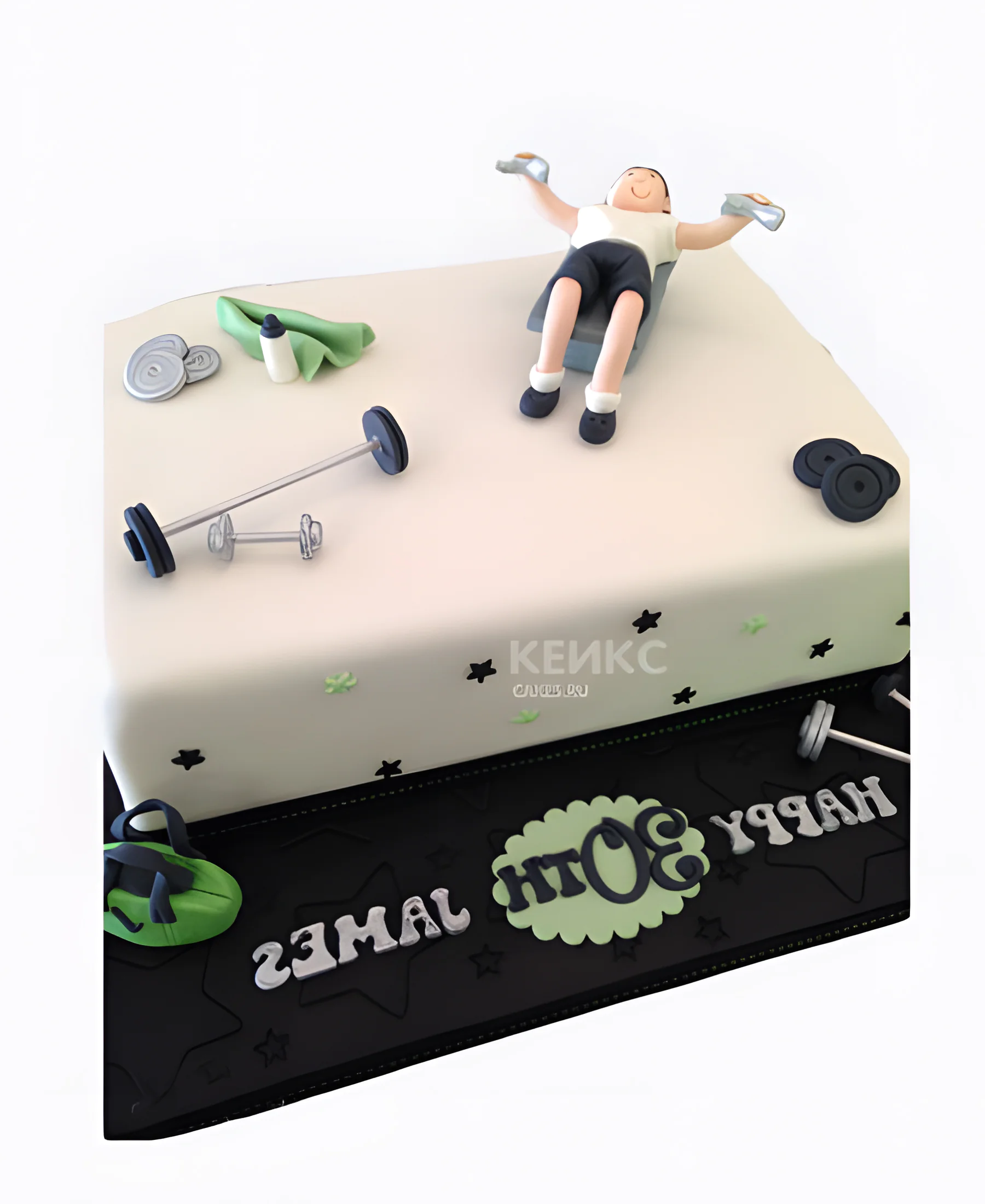 Спортивный прямоугольный торт со штангой Фото