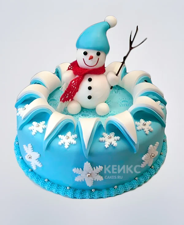 Зимний торт Снеговик на Новый год Фото