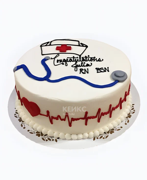Торт спасибо врачу с сердцем и надписью Фото