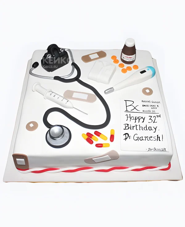 Прямоугольный торт спасибо врачу из мастики Фото