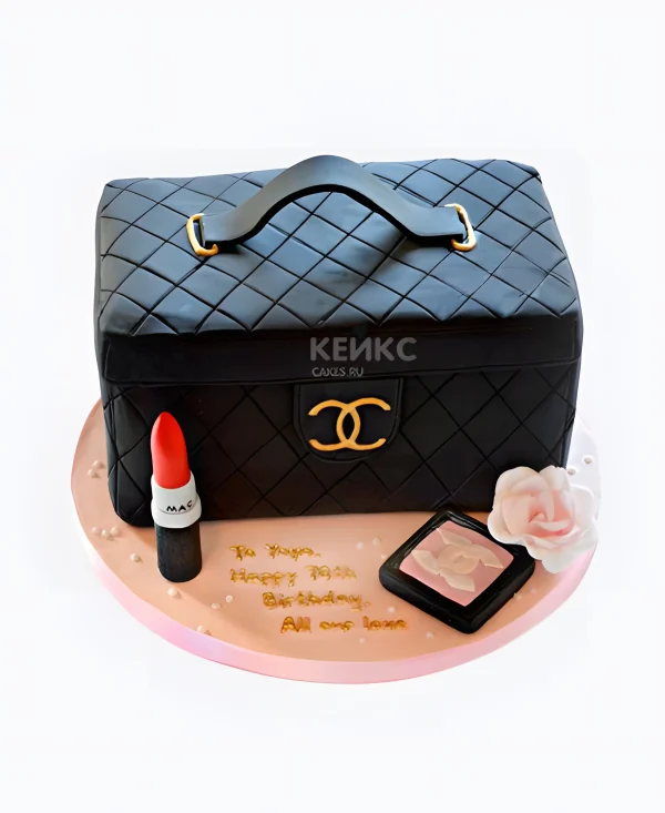 Торт в виде сумки шанель с помадой Фото