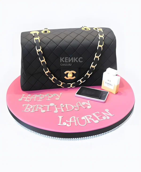 Люксовый торт в виде сумки шанель Фото