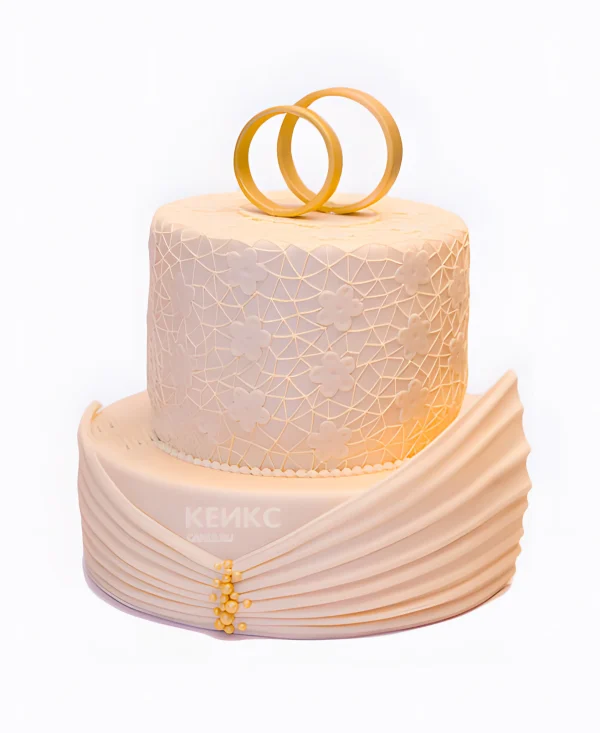 Нежный торт свадебный с кольцами Фото